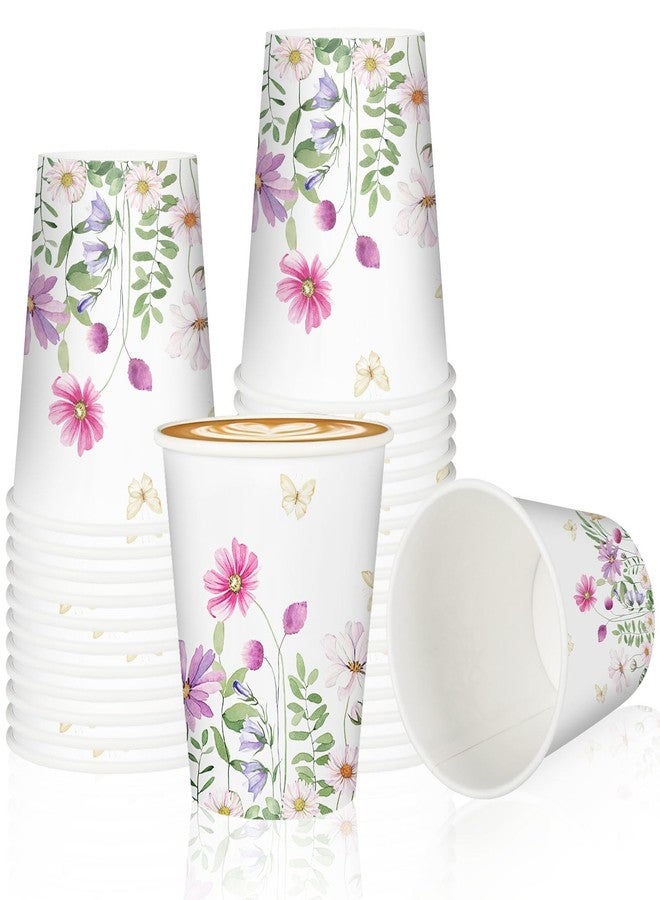 JarThenaAMCS 100Pcs Floral Butterfly Paper Cups 9oz Watercolor Flower Disposable Drinking Cups Spring Party Cups for Hot Cold Juice Coffee Drink Home Bridal Wedding Shower Shower Party Supplies - Image 1